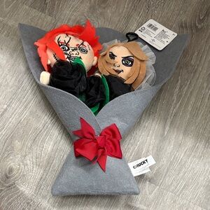 Chucky and Tiffany Plush Bouquet with Red Bow